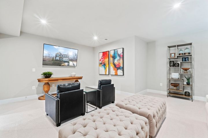 media room with overhead lighting tv and seating