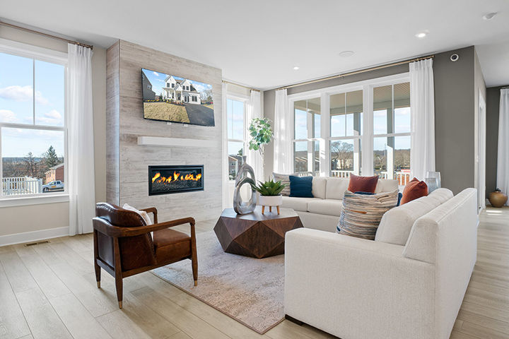 family room with fireplace