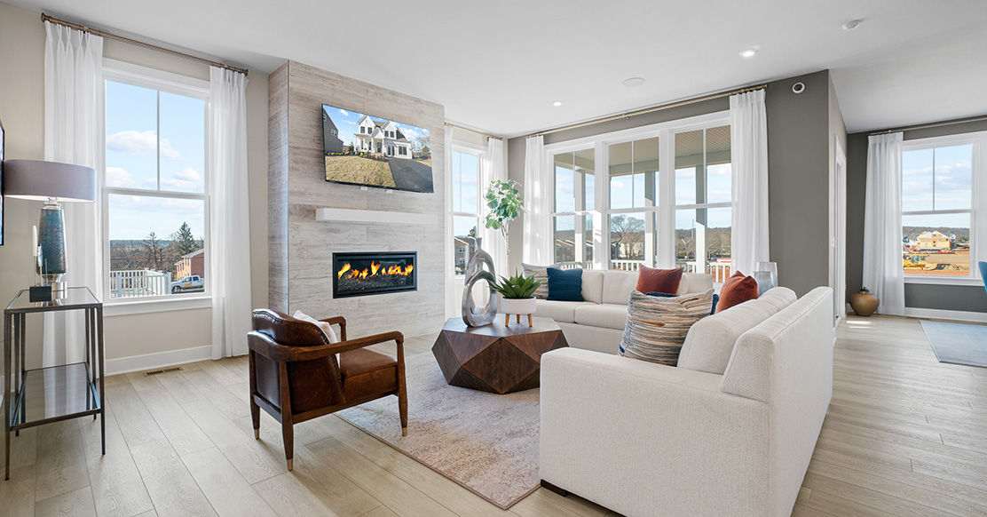 family room with fireplace