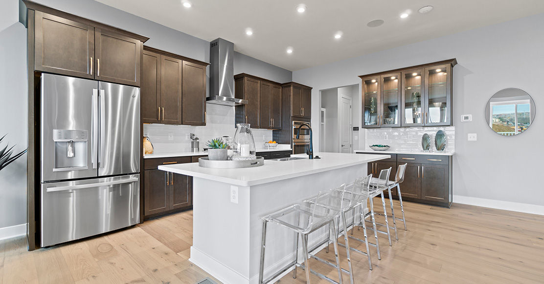 kitchen with large island with seating