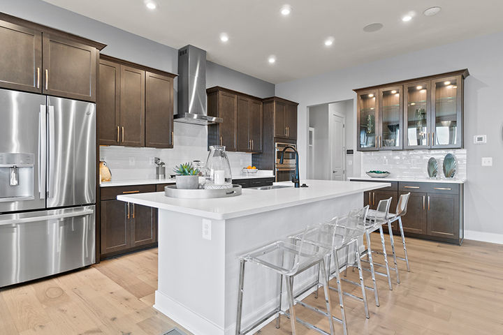 kitchen with large island with seating