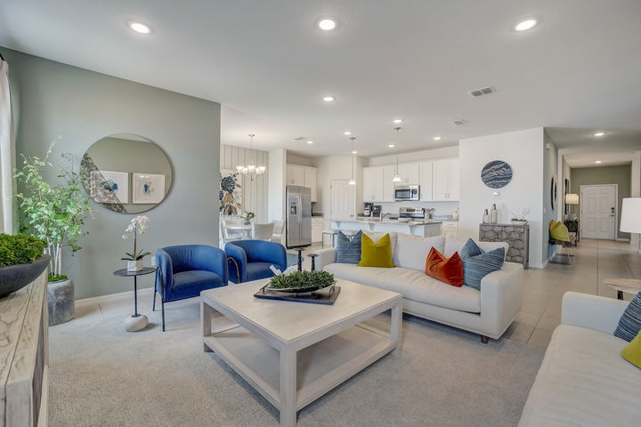 family room and kitchen