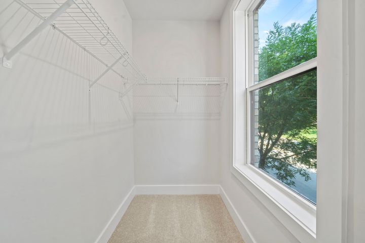 closet with window and wire shelving