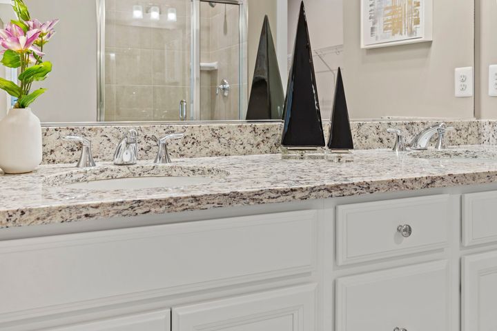 primary bath with dual sink vanity