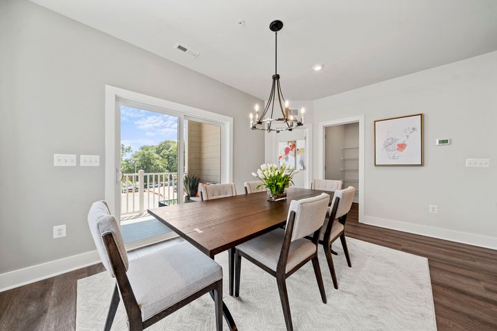 dining area in front of covered balcony