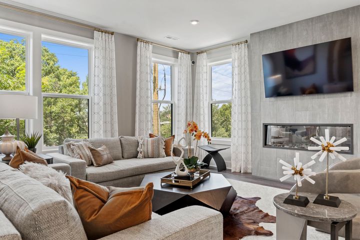 family room with fireplace