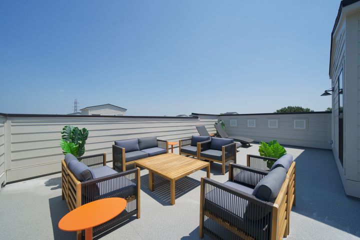 conversational seating on rooftop terrace