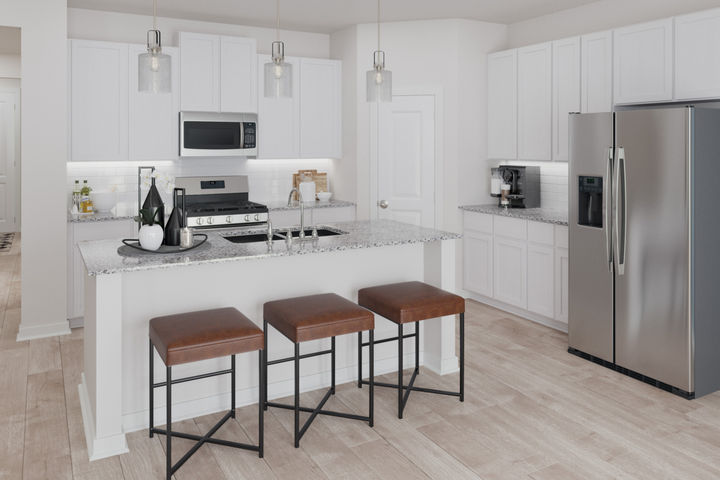 bright white kitchen with island seating