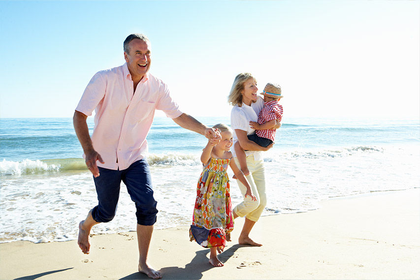 family on beach