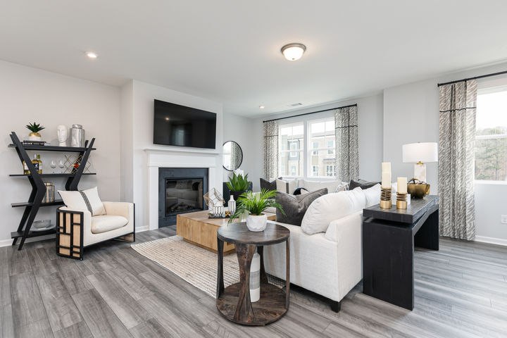 family room with fireplace