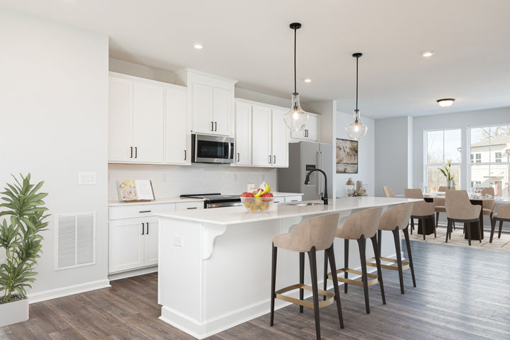 kitchen open to dining area