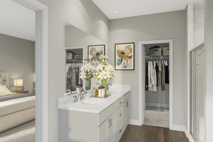 primary bath with dual sink vanity