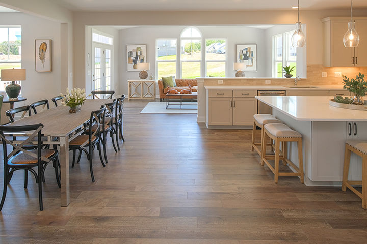 kitchen open to dining area