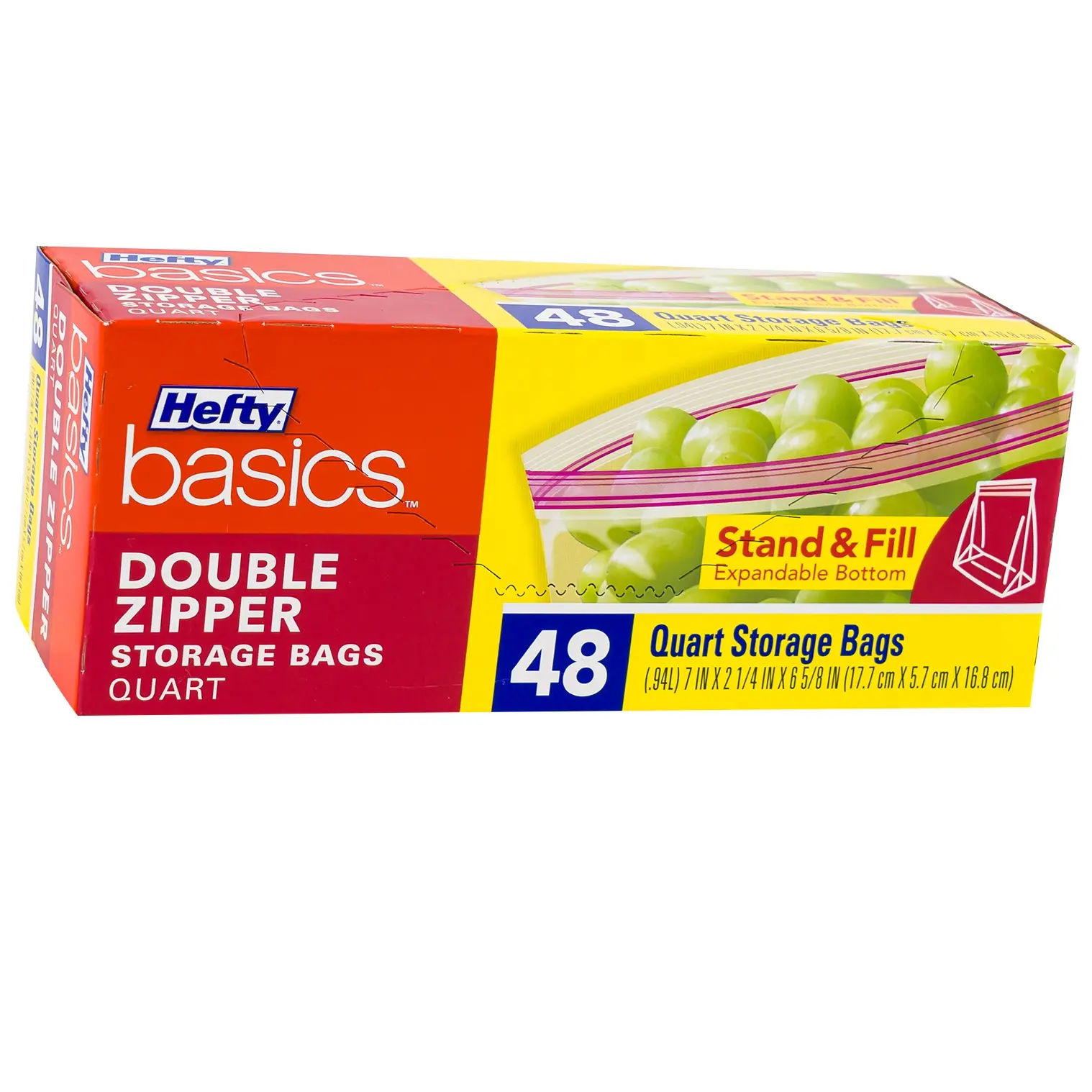 Wholesale Hefty Basics Double Zipper Quart Storage Bags, 48 Count