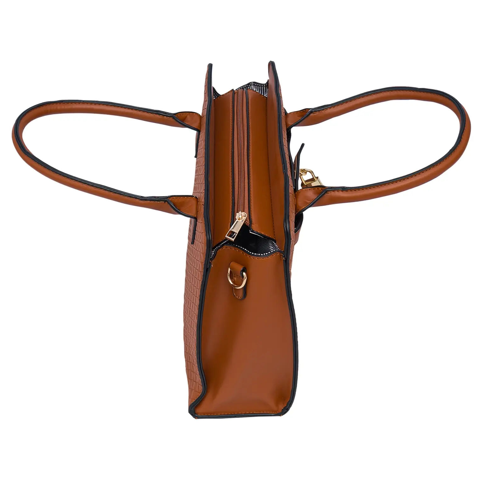 Wholesale Deluxity Satchel Bag with Lock - Brown | | SKU: 89867