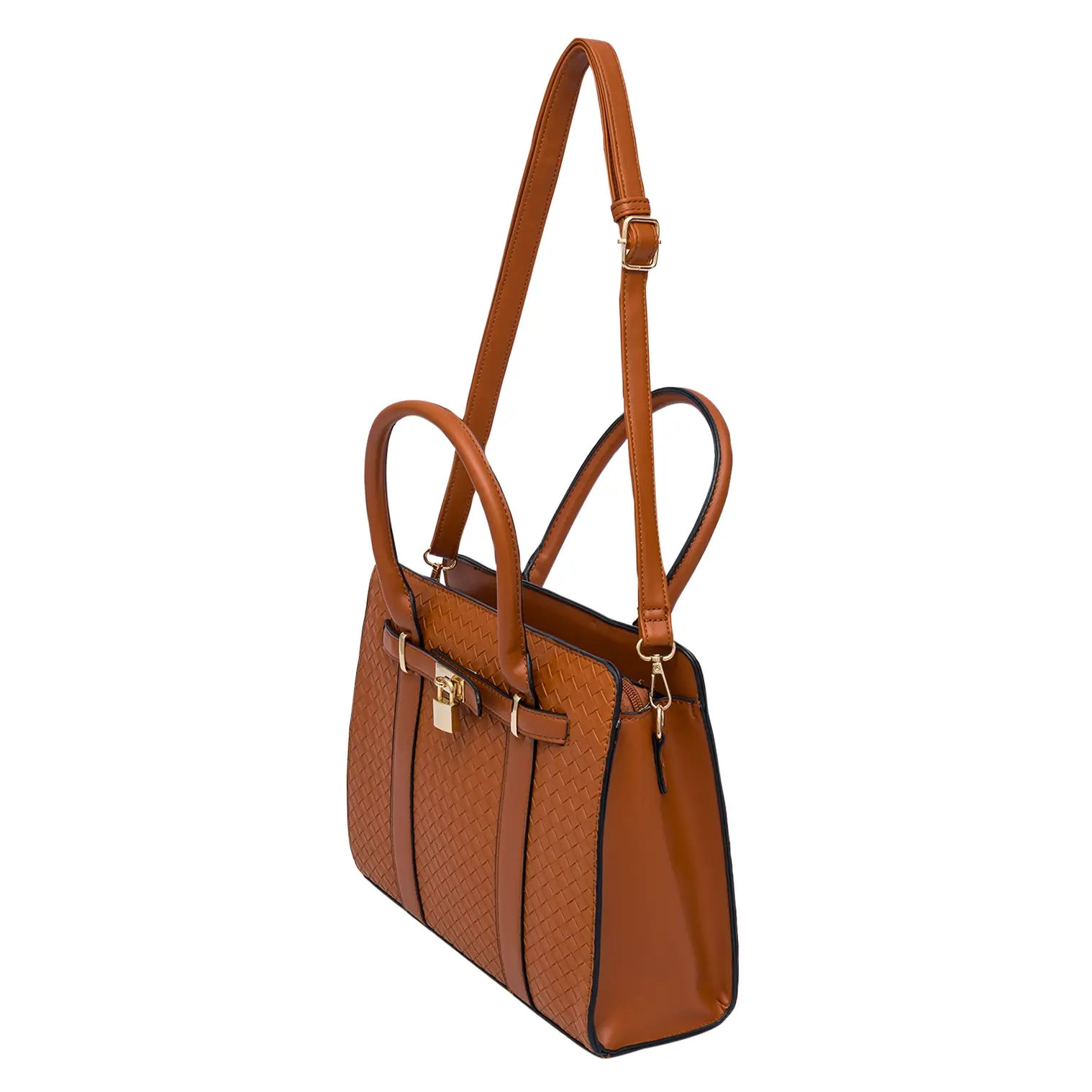 Wholesale Deluxity Satchel Bag with Lock - Brown | | SKU: 89867