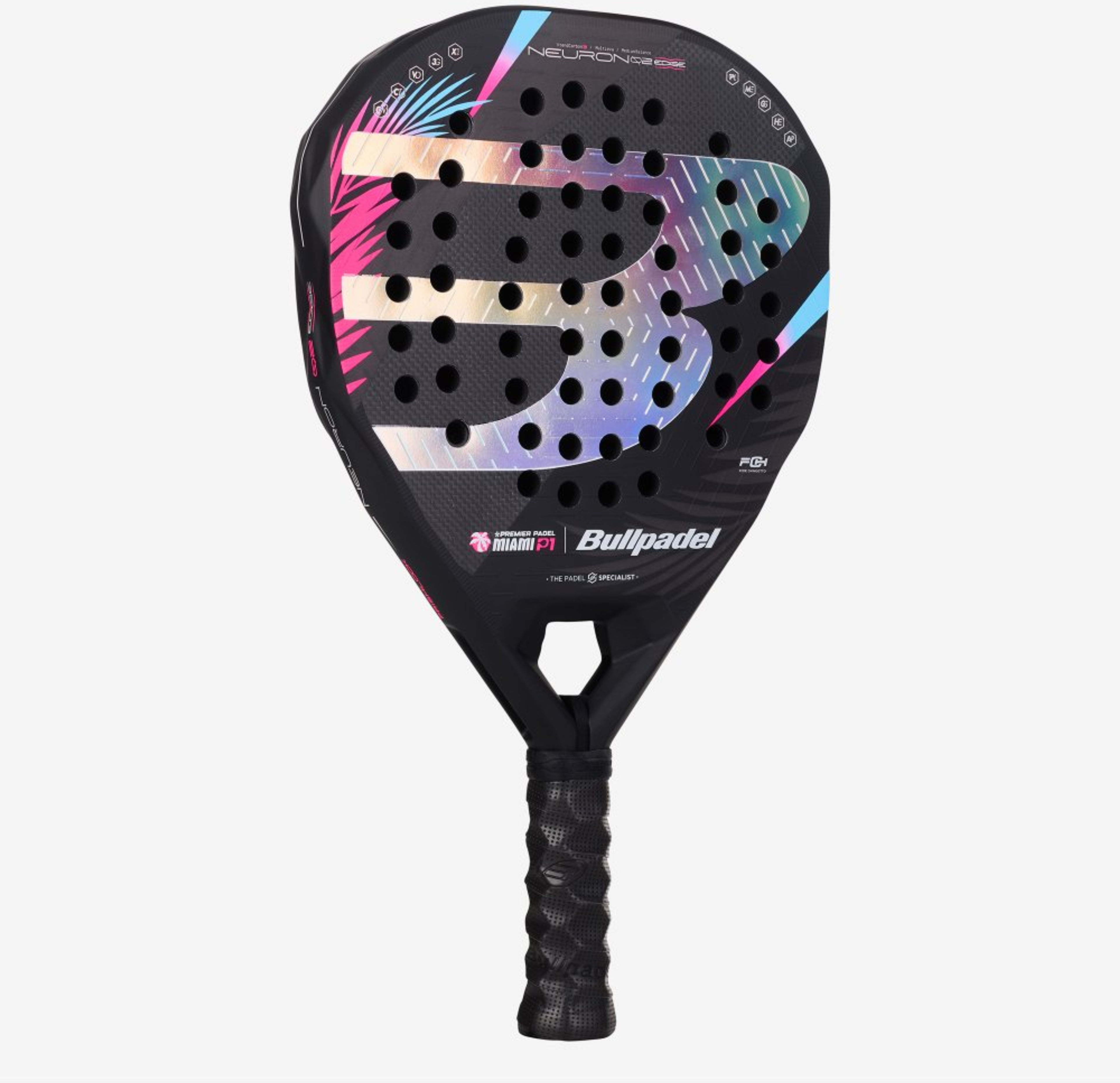 Bullpadel NEURON 02 EDGE MIAMI 26 NEGRO padel racket – angled view