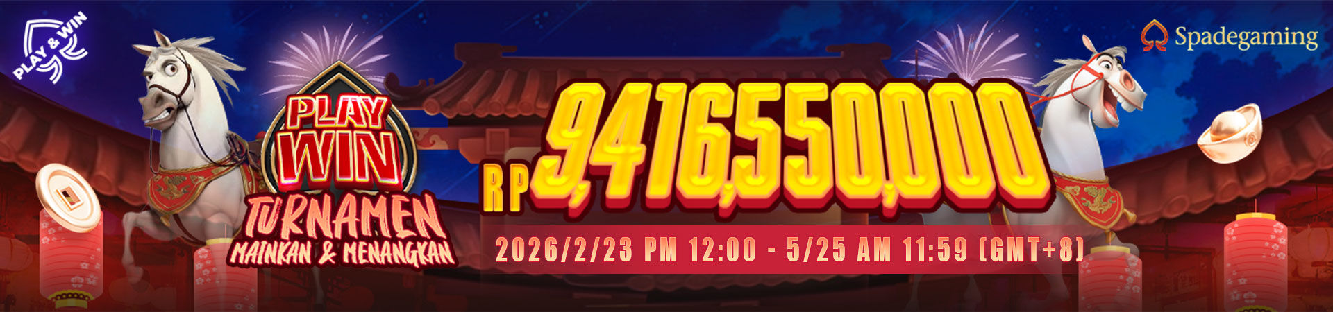 Banner OLX168 turnamen Play & Win dengan hadiah Rp94.165.500.000 dan informasi periode event resmi dari Spadegaming