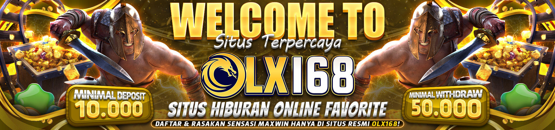 Banner OLX168 situs hiburan online favorit dengan informasi minimal deposit 10.000 dan minimal withdraw 50.000