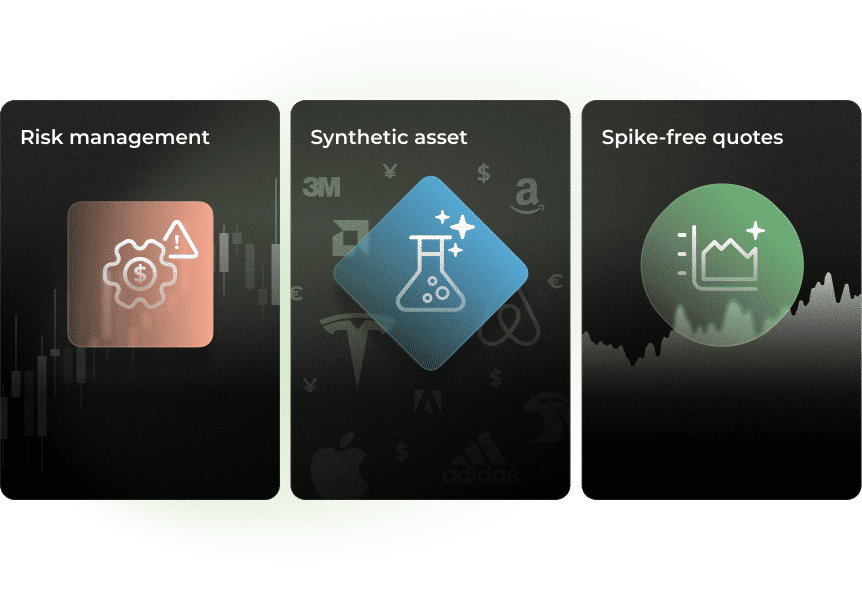 Three images display icons in the shapes of a square, a rhombus, and a circle, each demonstrating a key feature.