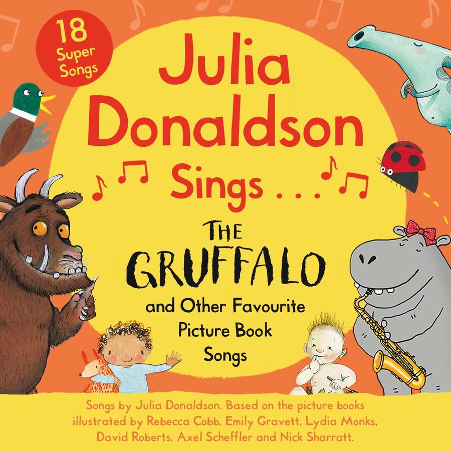 A CD cover with a drawing of the Gruffalo and other Julia Donaldson characters