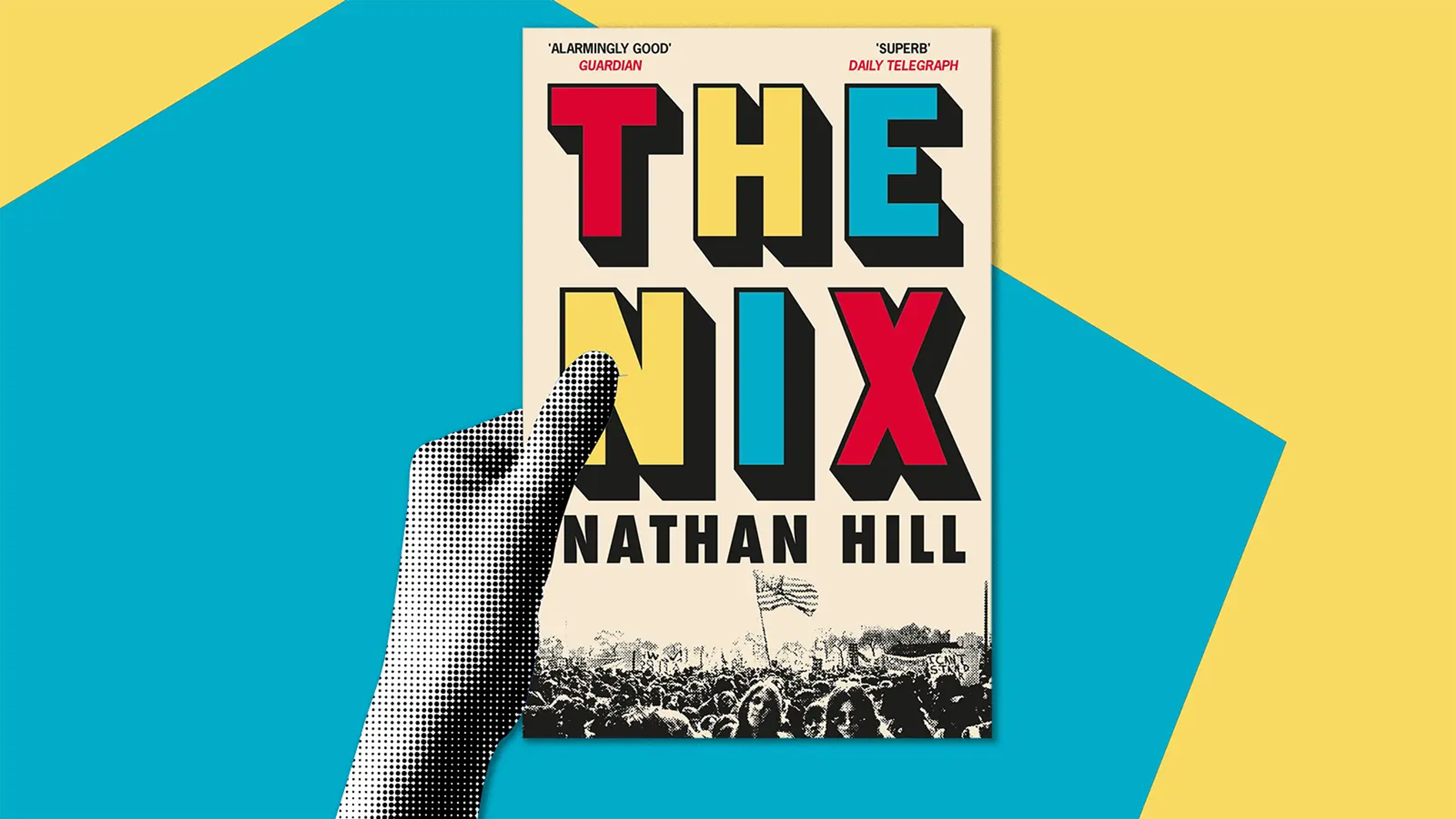 A pixelated hand holds a copy of The Nix