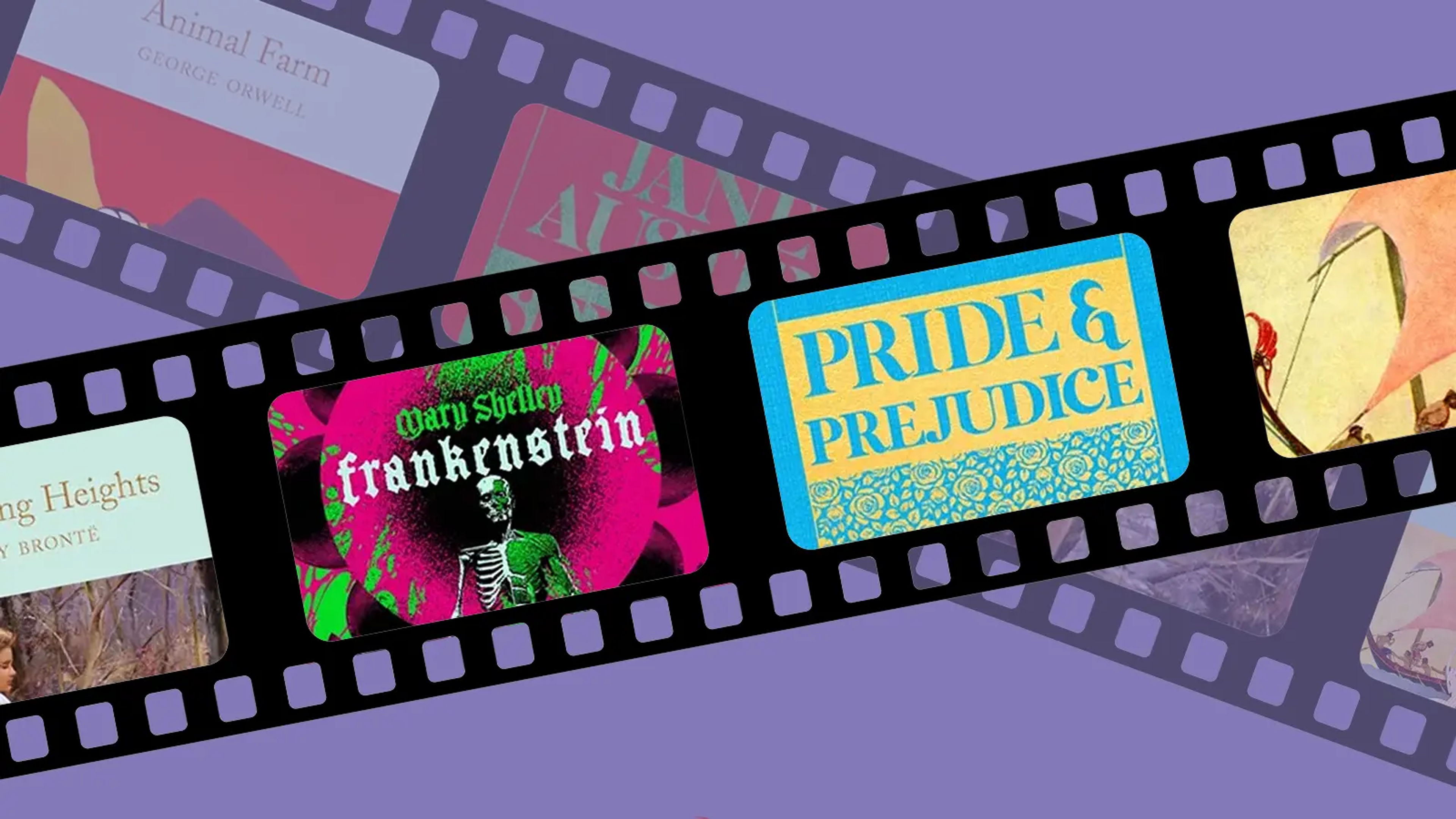 Book covers in a film strip