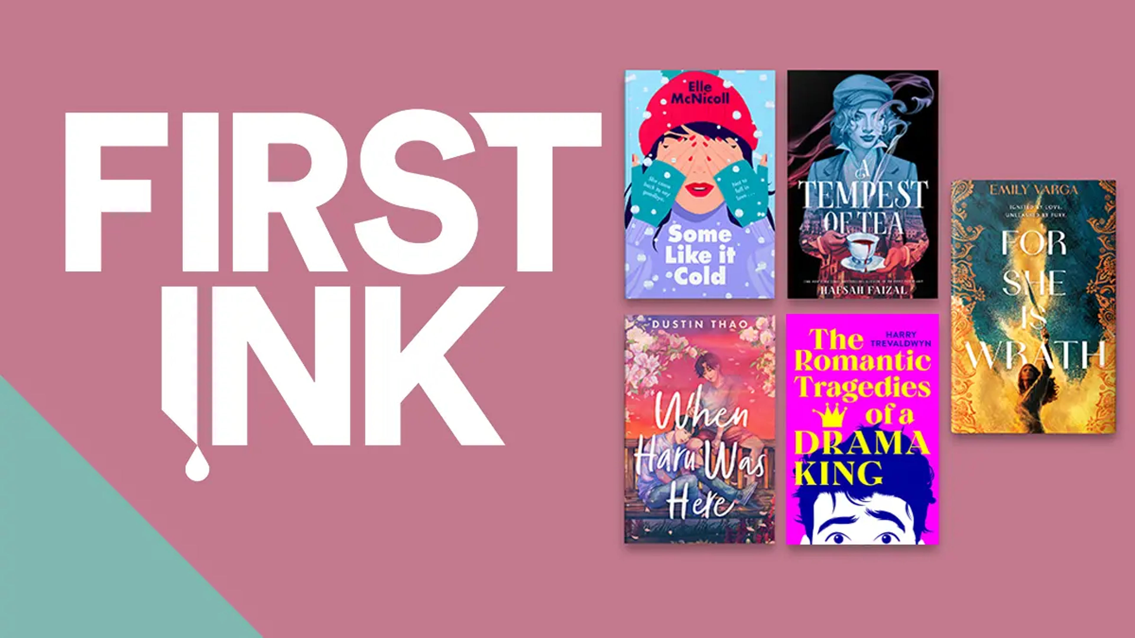 The First Ink logo alongside some book jackets