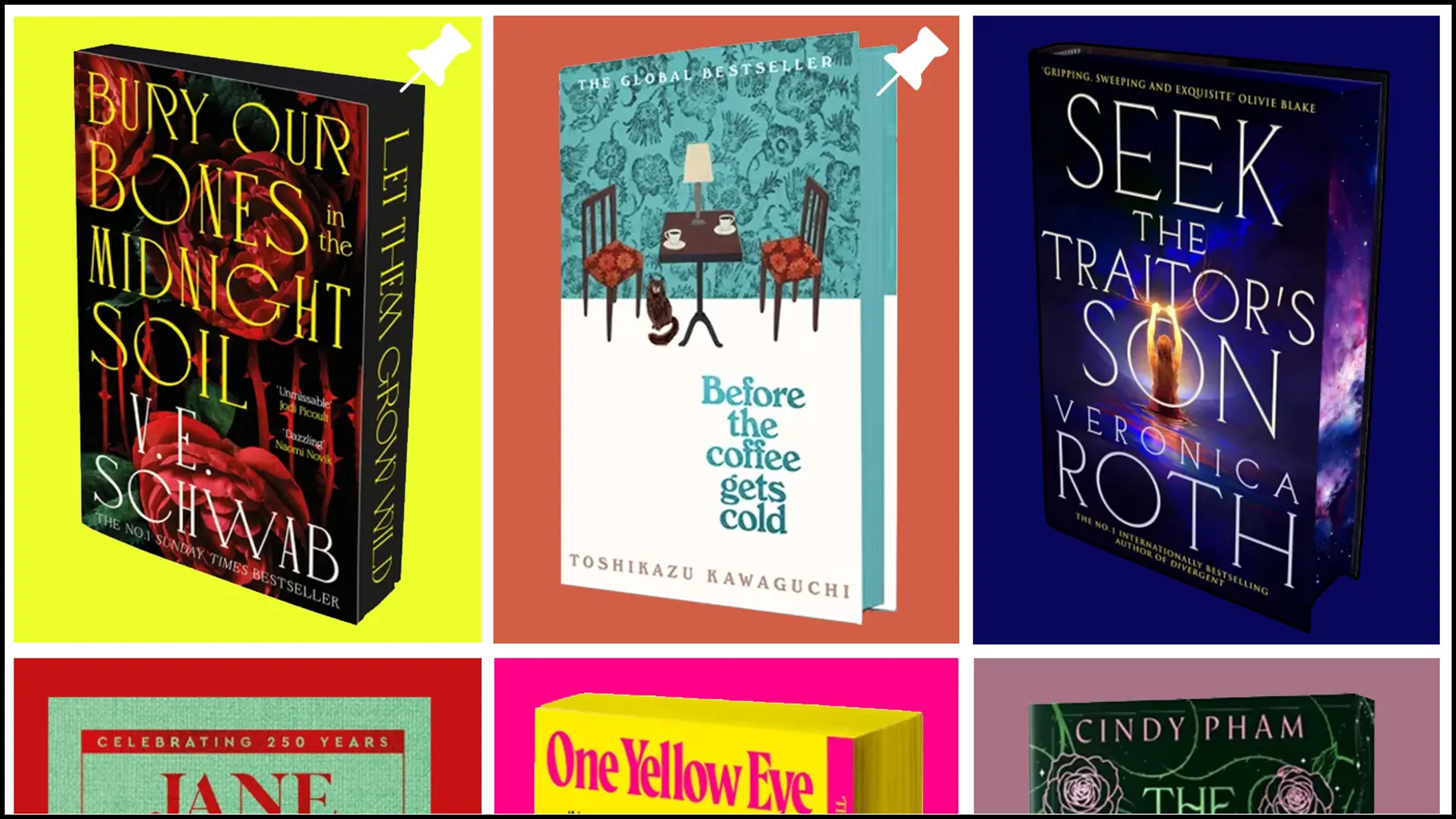 Fancy looking books laid out in an instagram-style grid