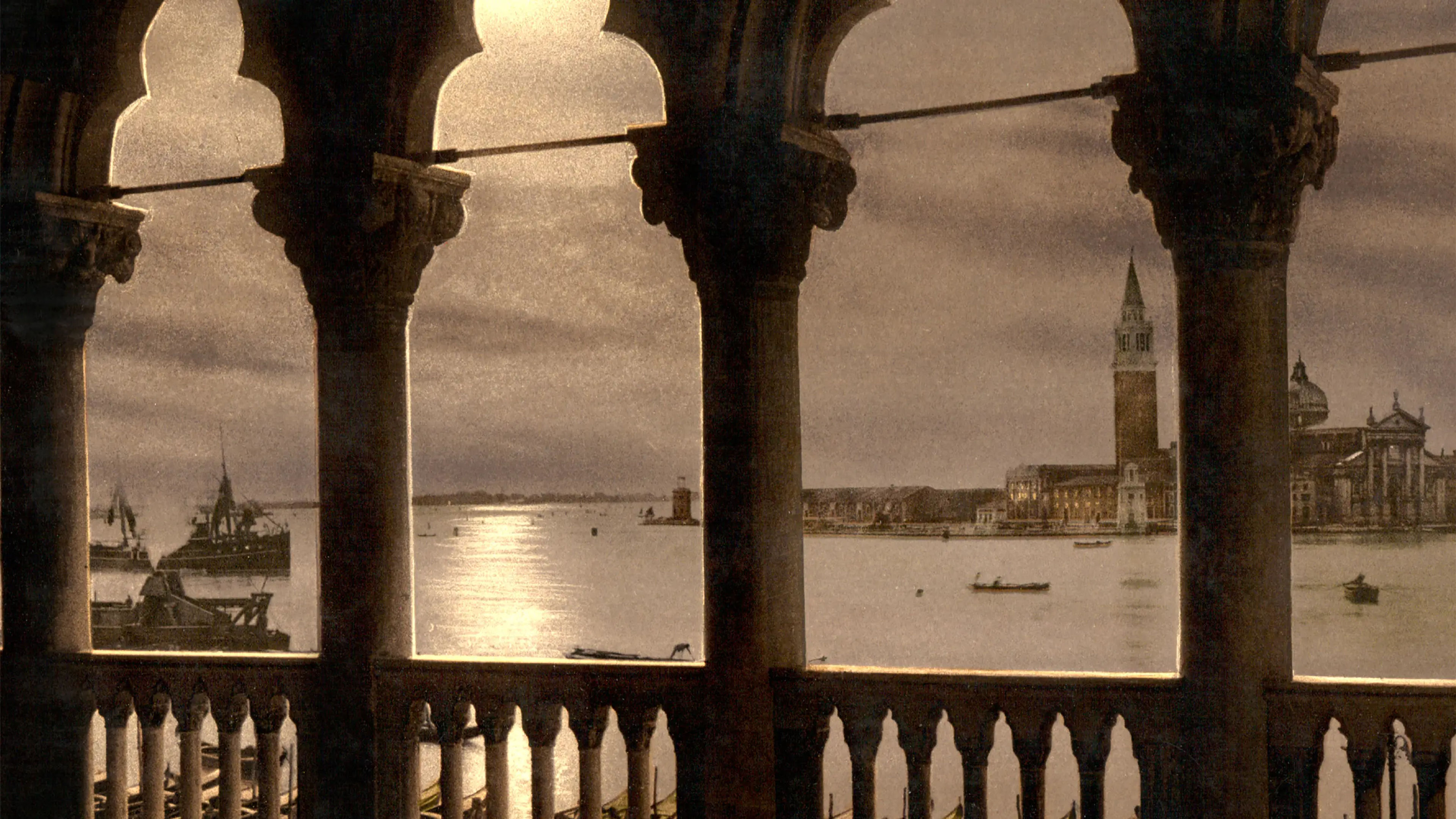 A sepia photograph of Venice