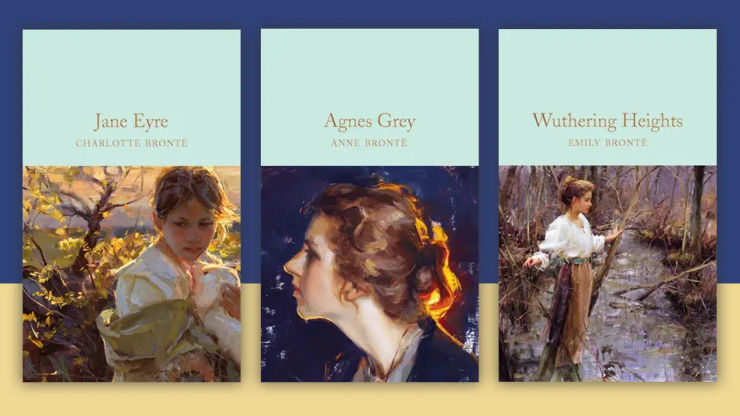 Book covers on a blue and yellow background
