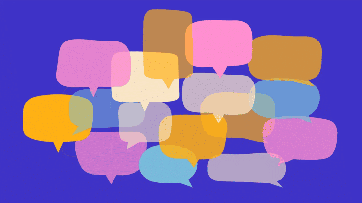 Lots of overlapping speech bubbles