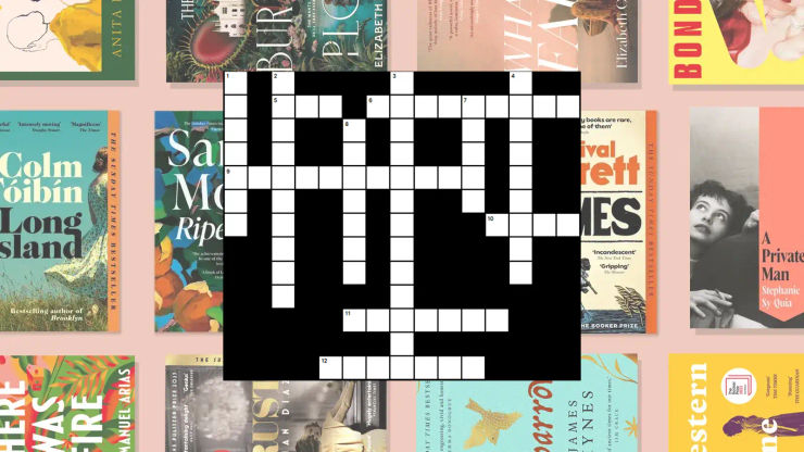 Crossword over background of book covers