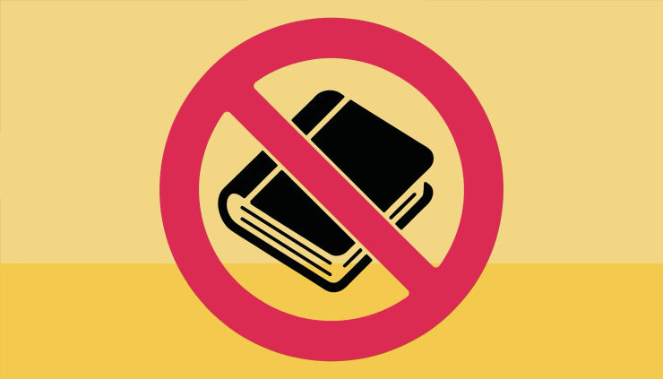 An image of a book with a red line across it, like a 'no smoking' sign. 