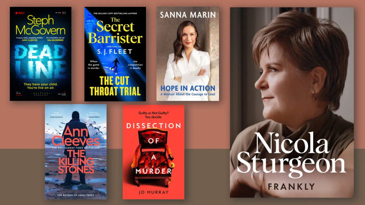 Book covers on a two tone brown background