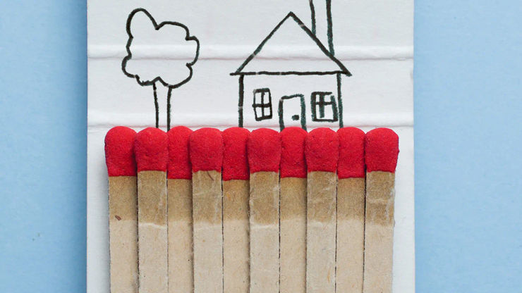 Matchsticks lined up below a child's drawing of a house and tree - taken from the cover of Once in a House on Fire
by Andrea Ashworth