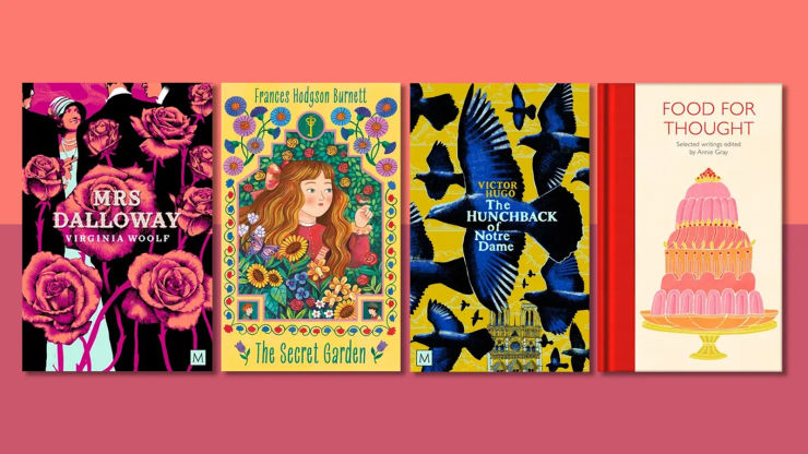 Book covers on a peachy backdrop