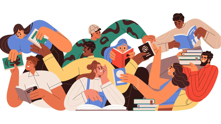 Illustration of people reading