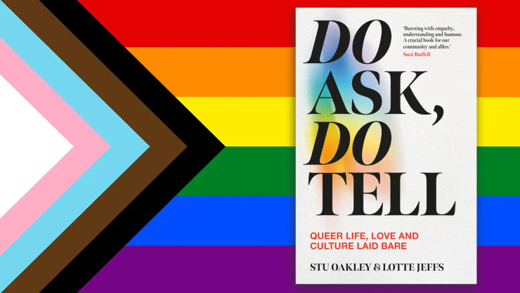 Do Ask, Do Tell cover on a Pride flag background