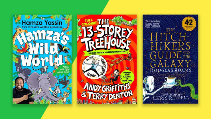 Three books on a bright green and yellow background