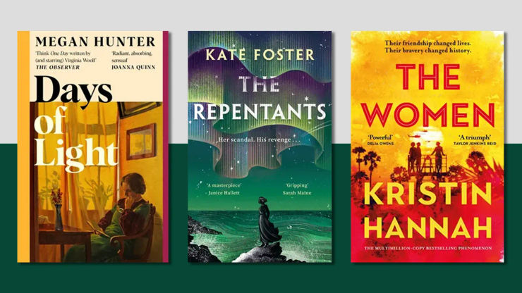 Book jackets on a background of green and grey