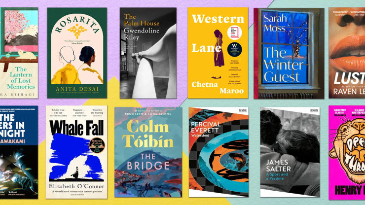 Various book jackets on a pastel background, including The Palm House by Gwendoline Riley