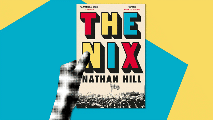 A pixelated hand holds a copy of The Nix