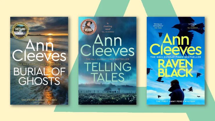 Cover art for Burial of Ghosts, Telling Tales and Raven Black, crime novels by Ann Cleeves