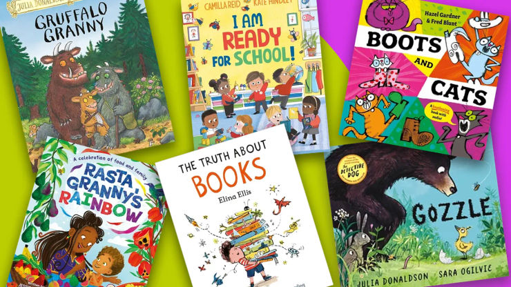 A bright background with six book covers overlaid
