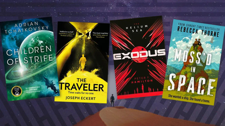 A geometric maze background, taken from the hardback cover of Rose/House, with four book covers overlaid