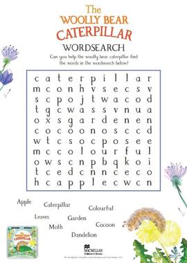 Wordsearch featuring words from the Woolly Bear Caterpillar book