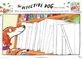 Colouring sheet featuring Detective Dog