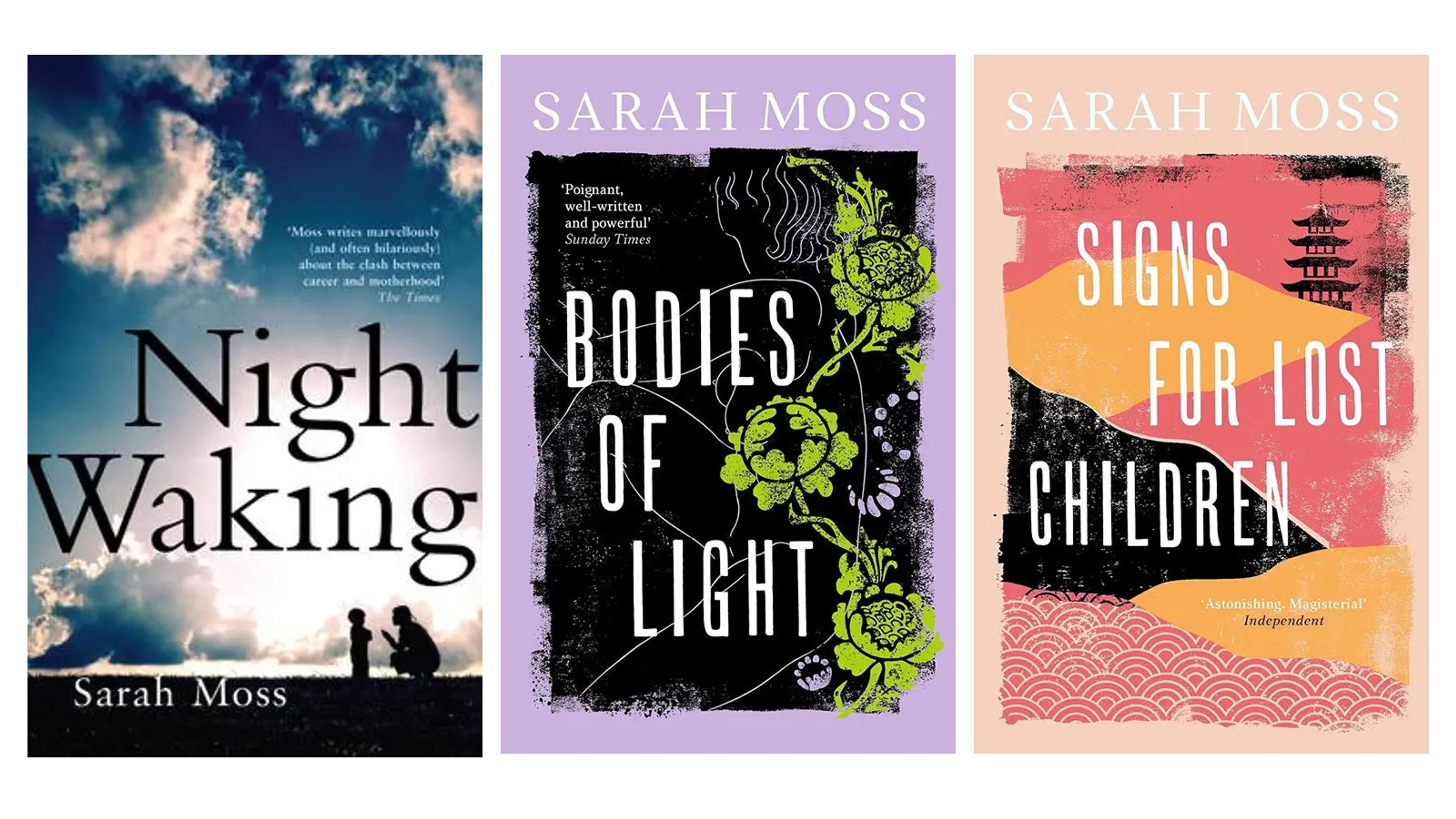 The covers for Night Waking, Bodies of Life and Signs for Lost Children