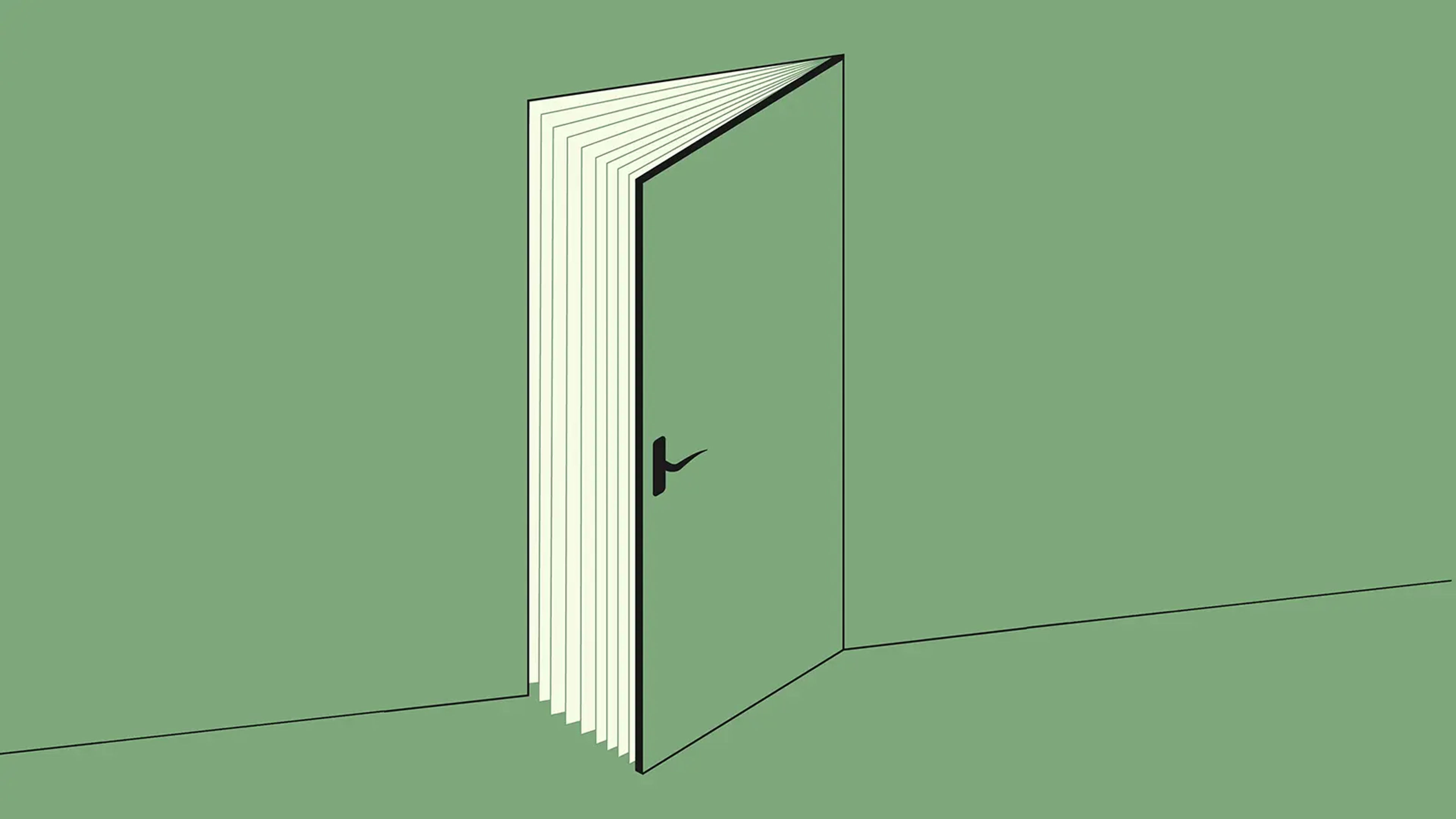 A door opens to reveal the pages of a book